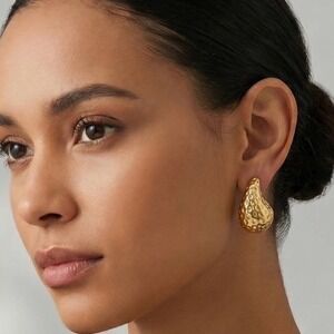 Teardrop Earrings 18K Gold Plated Stainless Steel Hammered Studs